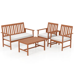 4 Pieces Acacia Wood Furniture Set with Seat Cushions and Robust Wood Frame-White
