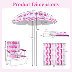 4 Pieces Beach Umbrella Set with 2 Foldable Chairs and Picnic Blanket
