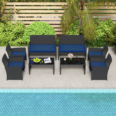 4 Pieces Patio Furniture Set with Tempered Glass Tabletop and Removable Cushion