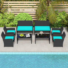 4 Pieces Patio Furniture Set with Tempered Glass Tabletop and Removable Cushion