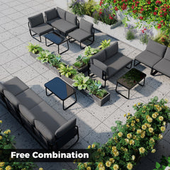 4 Pieces Patio Furniture Set with Cushions and Coffee Table-Gray