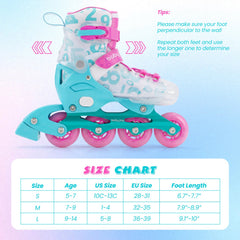 4-Size Adjustable Kids Inline Skates for Beginners Ages 5-7