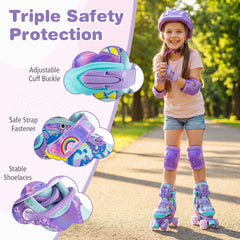 4 Sizes Adjustable Kids Roller Skates with Light-up Wheels and Safety Protection M Size-Purple