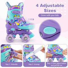 4 Sizes Adjustable Kids Roller Skates with Light-up Wheels and Safety Protection-Purple