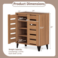 4-Tier Farmhouse Shoe Organizer with Louvered Door