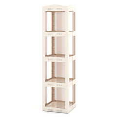 4-Tier Foldable Rotating Bookshelf with Swivel Base and Translucent Panels-White