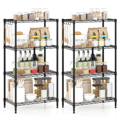 4-Tier Metal Storage Shelving Unit Set of 2 with V-Shaped Wire Rack-Black