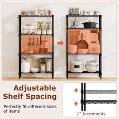 4-Tier Metal Storage Shelving Unit Set of 2 with V-Shaped Wire Rack-Black
