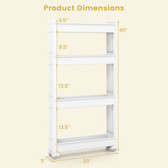 4-Tier Multifunctional Slim Storage Trolley with Detachable Trays-White