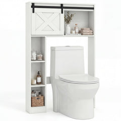 4-Tier Over The Toilet Storage Cabinet with Sliding Barn Door and Storage Shelves