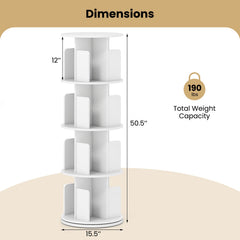 4-Tier Rotating Bookshelf 360° Display Rack with Dividers and Anti-falling Baffles