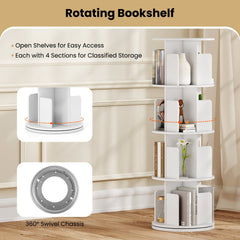 4-Tier Rotating Bookshelf 360° Display Rack with Dividers and Anti-falling Baffles