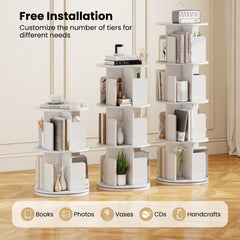 4-Tier Rotating Bookshelf 360° Display Rack with Dividers and Anti-falling Baffles