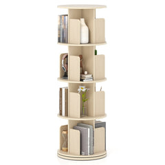 4-Tier Rotating Bookshelf 360° Display Rack with Dividers and Anti-falling Baffles
