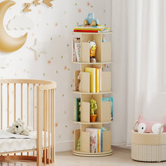 4-Tier Rotating Bookshelf 360° Display Rack with Dividers and Anti-falling Baffles