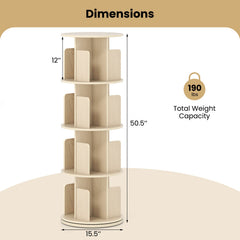 4-Tier Rotating Bookshelf 360° Display Rack with Dividers and Anti-falling Baffles