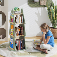 4 Tier Tree Shape Kids Rotating Bookshelf 360° Display Rack Storage Organizer-Green