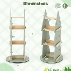 4 Tier Tree Shape Kids Rotating Bookshelf 360° Display Rack Storage Organizer-Green