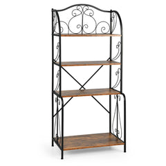 4-Tier Industrial Kitchen Baker's Rack with Open Shelves and X-Bar