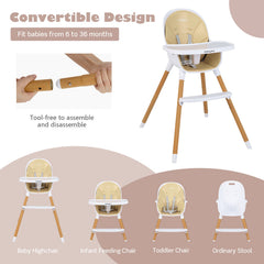 4-in-1 Convertible Baby High Chair Infant Feeding Chair with Adjustable Tray