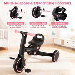 4-in-1 Foldable Toddler Tricycle with Push Handle with Adjustable Seat