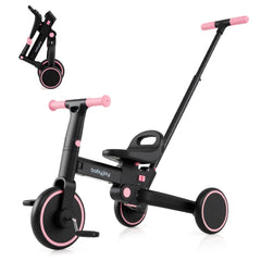 4-in-1 Foldable Toddler Tricycle with Push Handle with Adjustable Seat