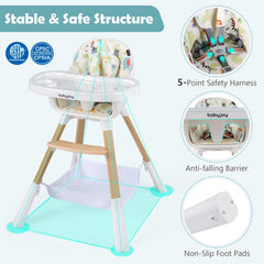 4 in 1 High Chair for Babies Convertible Toddler Highchair-Multicolor