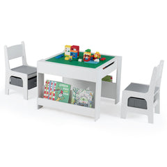 4 in 1 Kids Table and Chair Set with Reversible Graffiti and Building Blocks Tabletop