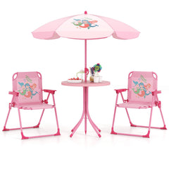4 Pieces Kids Picnic Set with 2 Folding Chairs and Height Adjustable Umbrella-Pink