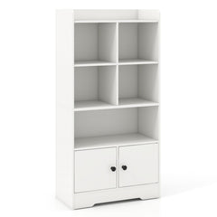 4 Tiers Bookshelf with 4 Cubes Display Shelf and 2 Doors