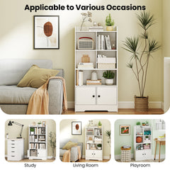 4 Tiers Bookshelf with 4 Cubes Display Shelf and 2 Doors