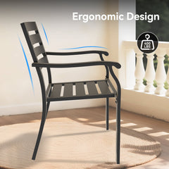 5 Pieces Outdoor Patio Dining Set with Stackable Metal Chairs and Round Table