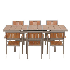 Flexible Outdoor Dining Set with Extendable Table and Six Chairs