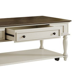 Farmhouse Coffee Table with One Drawer in Grey and White