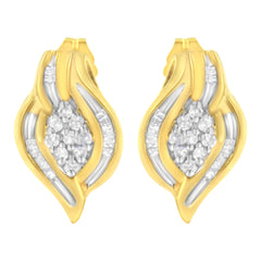 10K Yellow Gold 1/3 cttw Round-Cut Diamond Cluster and Swirl Stud Earrings (J-K Clarity, I2-I3 Color)
