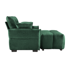 Ergonomic Single Seater Sofa with Ottoman in High-Green Chenille