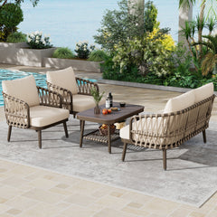 4-Piece Outdoor Patio Furniture Set with Metal Frame and Woven Rope