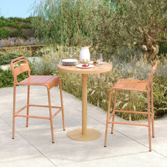 Carmella Outdoor BarStool Set of 2 Iron Slat Design Orange Matte Finish