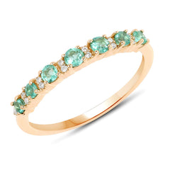 0.41 Carat Genuine Zambian Emerald and White Diamond 14K Yellow Gold Ring