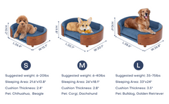 Scandinavian Style Elevated Dog Bed Pet Sofa Velvet Dark Blue Small Size