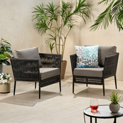 Hanford Modern Club Chair with Woven Rope Design in Grey