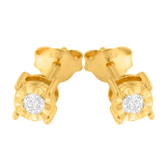 10K Yellow Gold Plated .925 Sterling Silver 1/10 Cttw Round Brilliant-Cut Diamond Miracle-Set Stud Earrings (J-K Color, I3 Clarity)