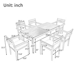 U_Style 7 Pieces Acacia Wood Outdoor Dining Set with Cushions