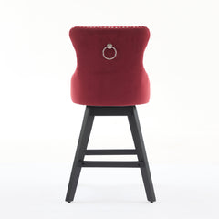 Swivel Velvet Barstools with Button Tufted Decoration - Set of 2 (Wine Red)