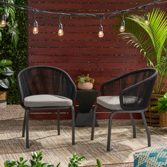 Outdoor Accent Chair with Rope Weave and Metal Frame, Set of 2, Grey