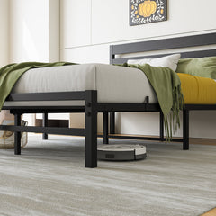 Industrial Platform Bed with Storage and Vintage Wood Headboard - Black