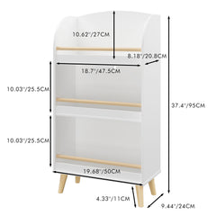 Bookshelf 3 Tier Book Organizer With Toy Storage - White