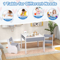 4-in-1 Wooden Activity Kids Table and Chairs with Storage and Detachable Blackboard