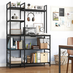 5-Tier Bakers Rack with Power Outlets and 10 S-Shaped Hooks-Black