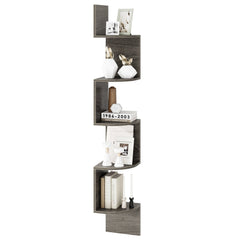 5-Tier Corner Shelf Floating Bookshelf Wall Mounted Storage Organizer-Oak